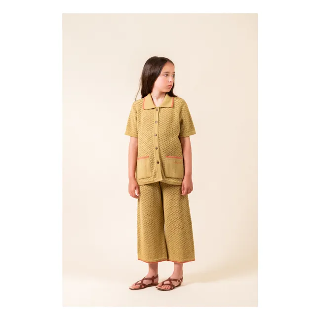 Camisa de algodón orgánico con bolsillos Pointelle | Verde amarillo