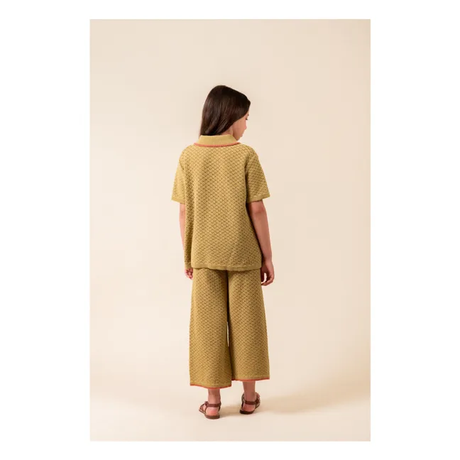 Pantalón Pointelle de algodón orgánico | Verde amarillo