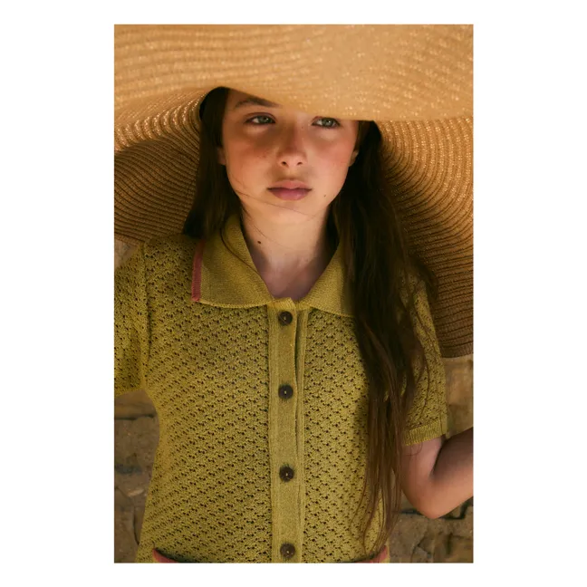 Pointelle shirt Pockets | Yellow green