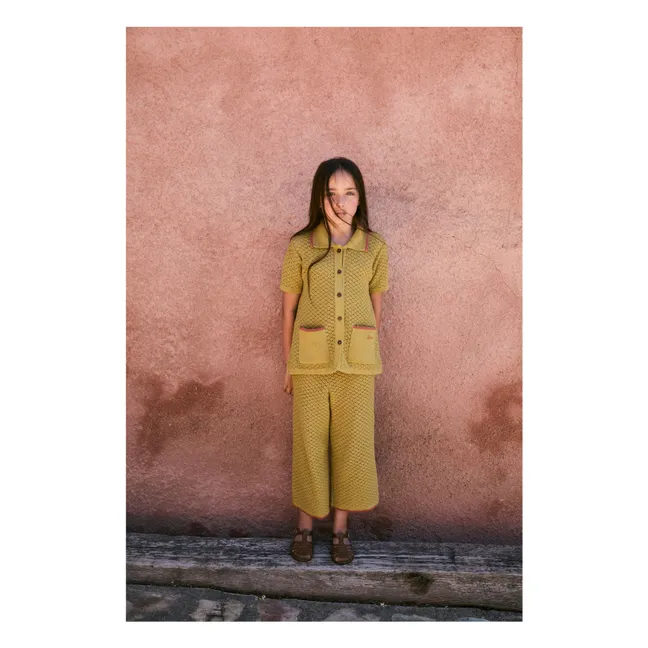 Pantalón Pointelle de algodón orgánico | Verde amarillo