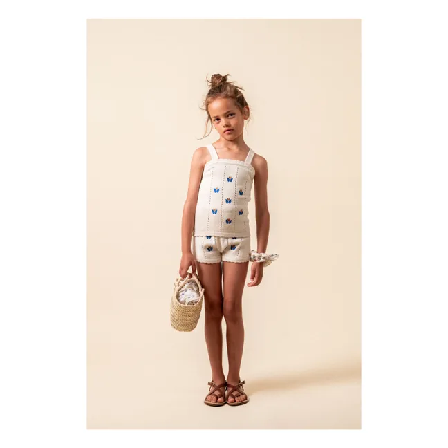 Embroidered Fine Knit Top | Ivory