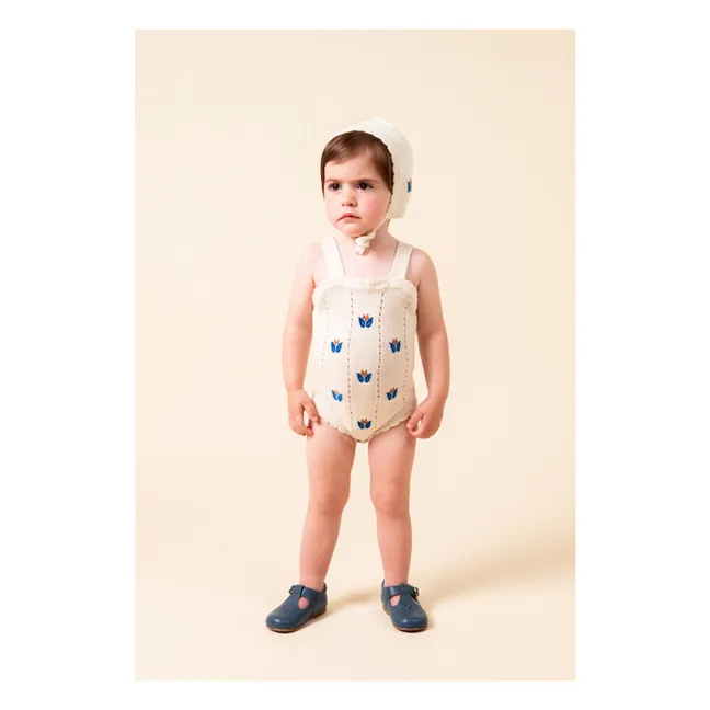 Fine knit embroidered romper | Ivory