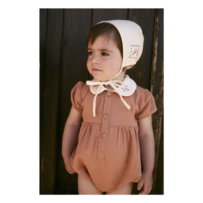 Claudine neck romper Dessert Organic cotton | Russet
