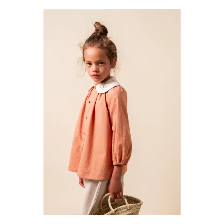 Blusa con cuello Claudine de algodón orgánico Dessert | Marrón Rojizo- Imagen del producto n°2
