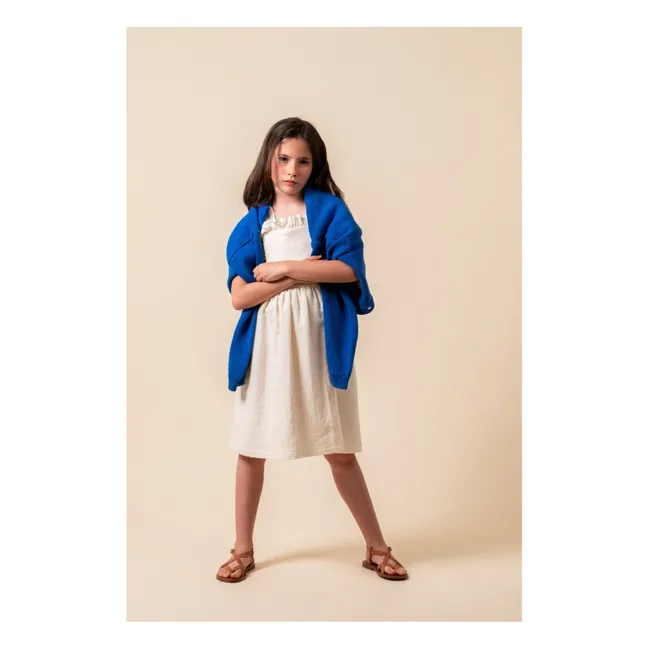 Cobalt Flower Embroidered Organic Cotton Cardigan | Royal blue