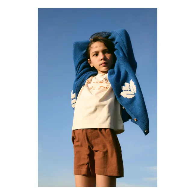 Cobalt Flower Embroidered Organic Cotton Cardigan | Royal blue