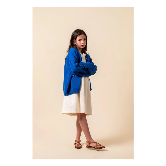Cobalt Flower Embroidered Organic Cotton Cardigan | Royal blue