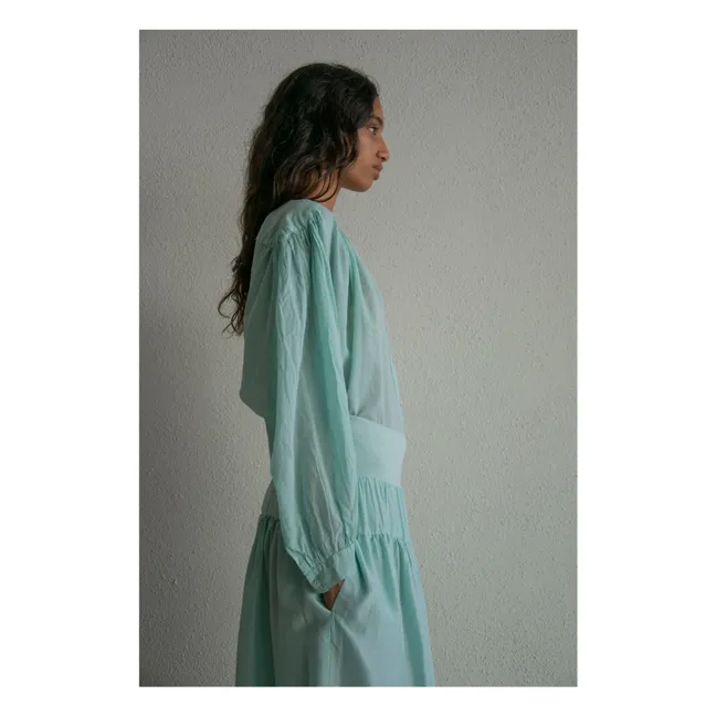 Blusa vintage de algodón con cuello en V | Verde agua