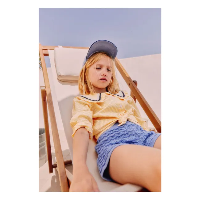 Striped Vita Crochet Cardigan | Blue