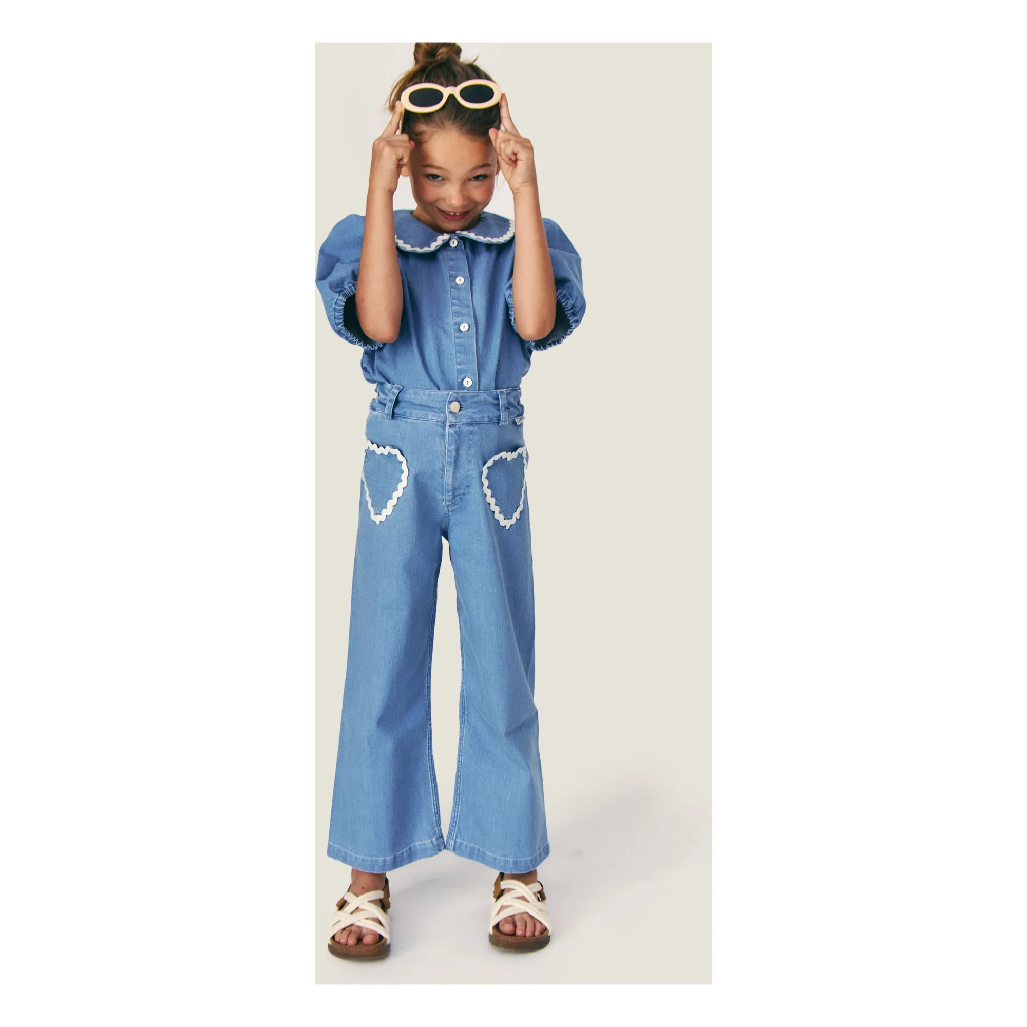 Jean Louise Poches Cœurs | Bleu Clair- Image produit n°2