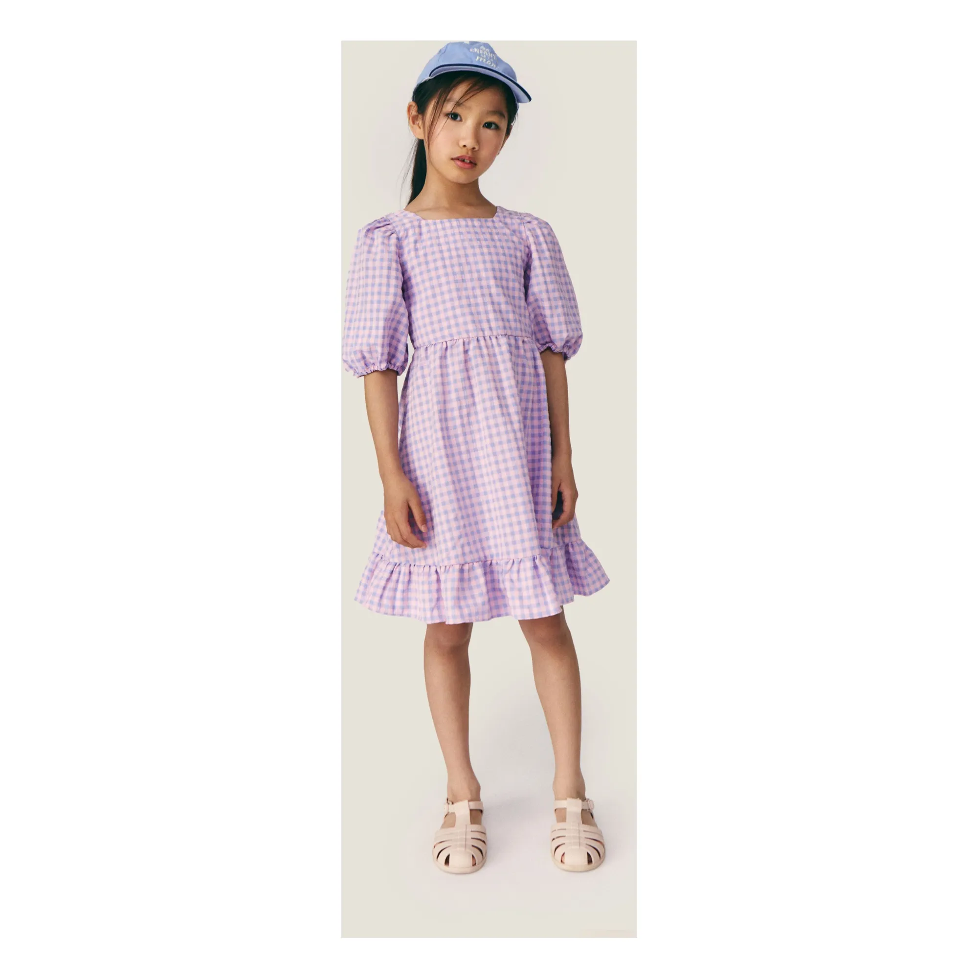 Robe Manches Bouffantes Olie Vichy | 	Lilas- Image produit n°1