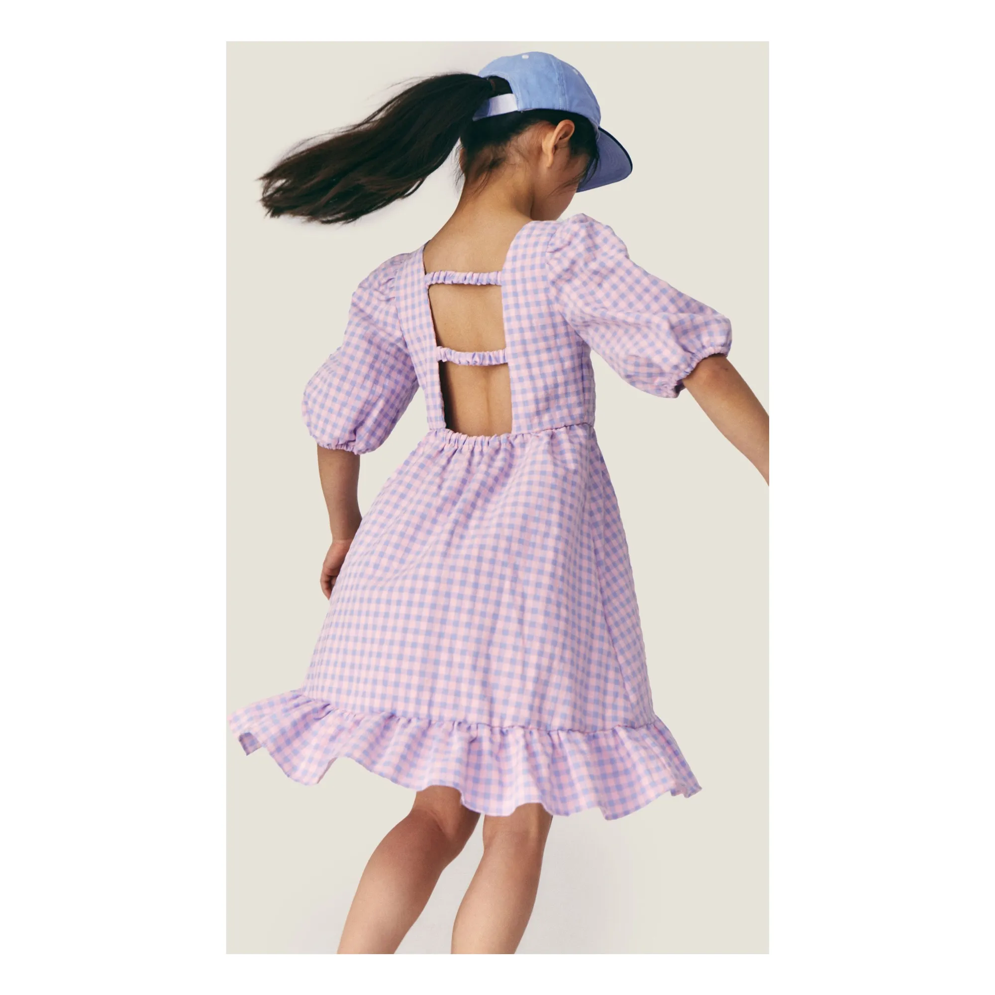 Robe Manches Bouffantes Olie Vichy | 	Lilas- Image produit n°2