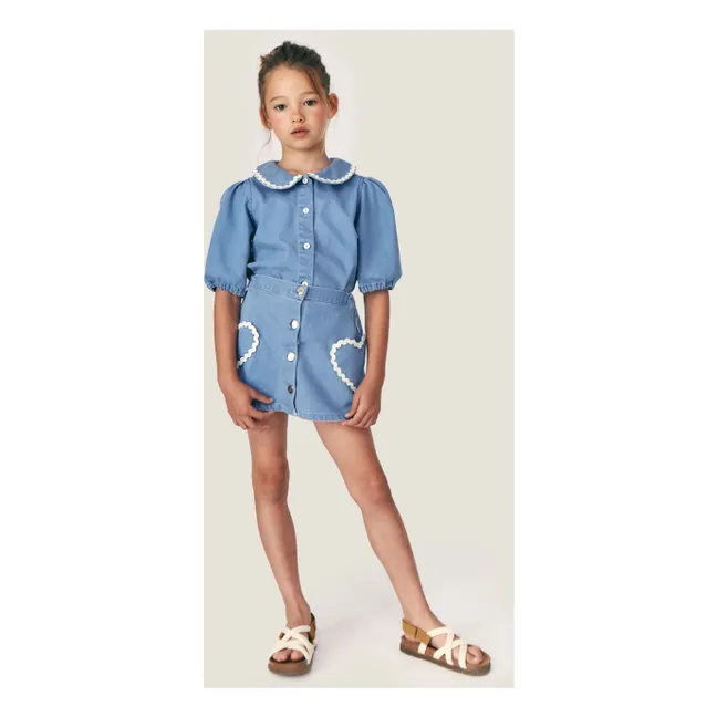 Louise Denim Skirt Pockets Hearts | Light Blue