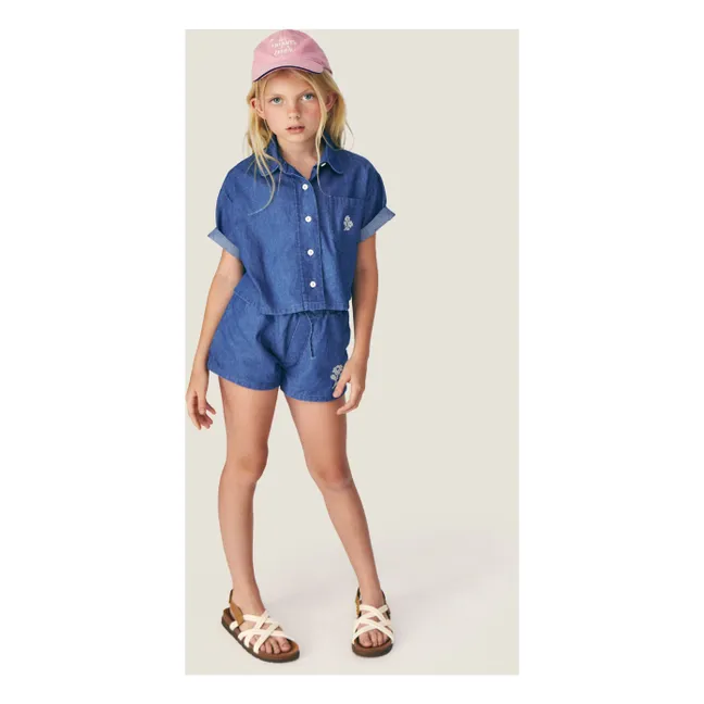 Short Denim Amélie Fleurs Coton BCI | Bleu