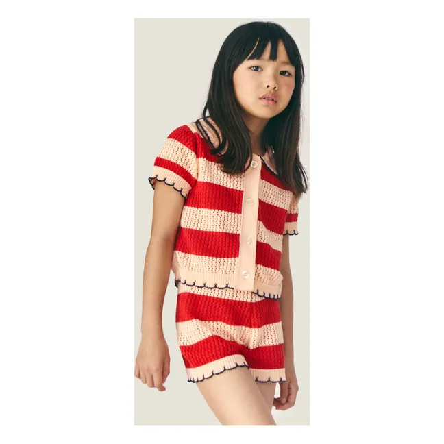 Pantalones cortos de crochet a rayas Vita | Rojo