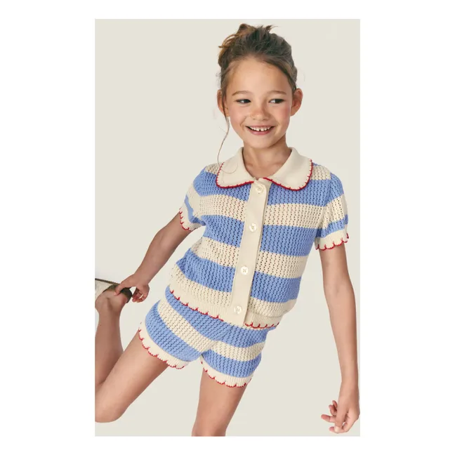 Cardigan Crochet Vita Rayé | Bleu