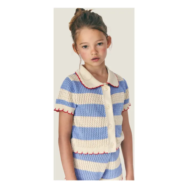 Cardigan Crochet Vita Rayé | Bleu