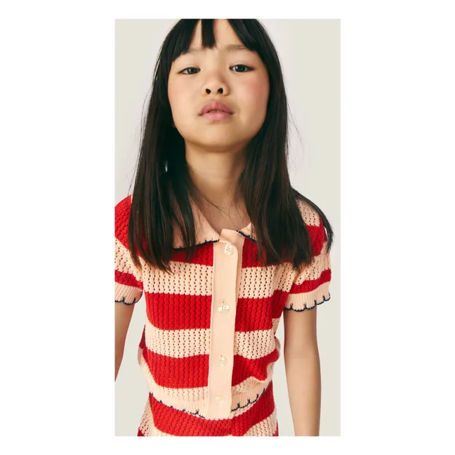 Striped Vita Crochet Cardigan | Red