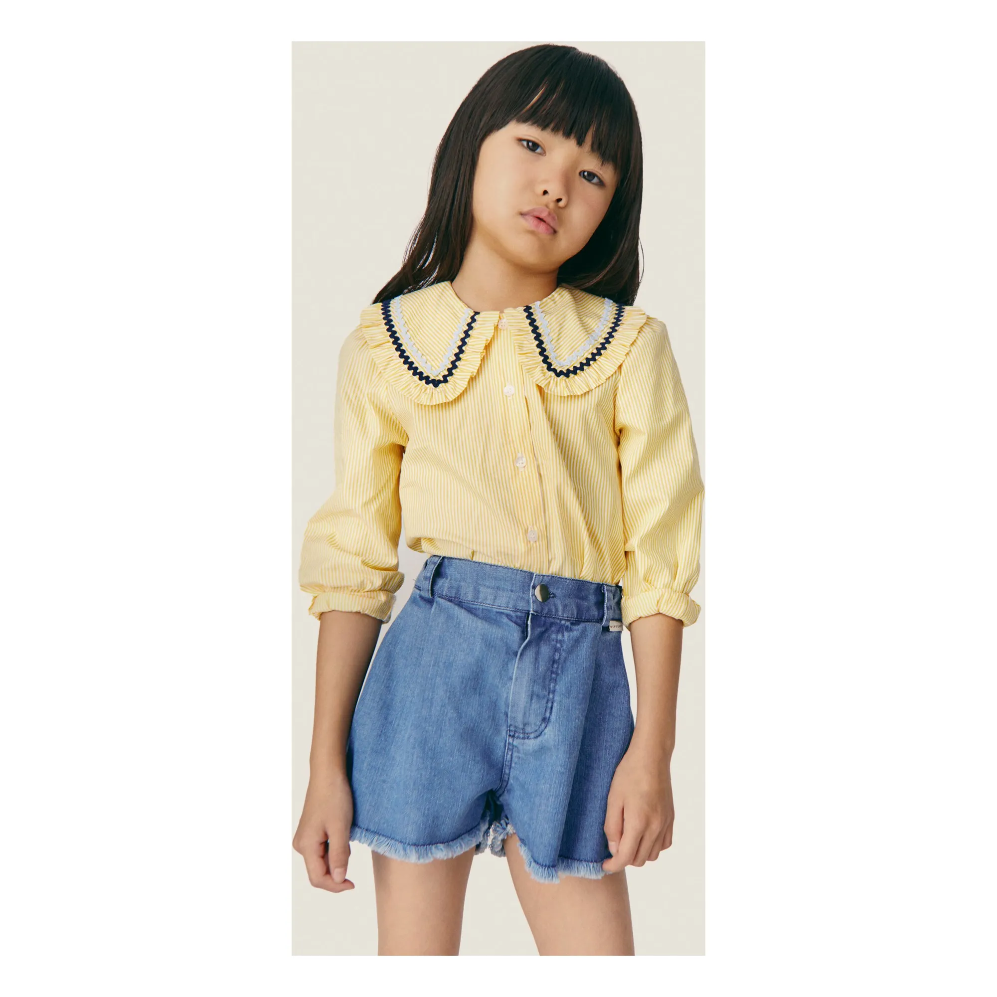 Blouse Col Claudine Nadine Rayée | Jaune pâle- Image produit n°1