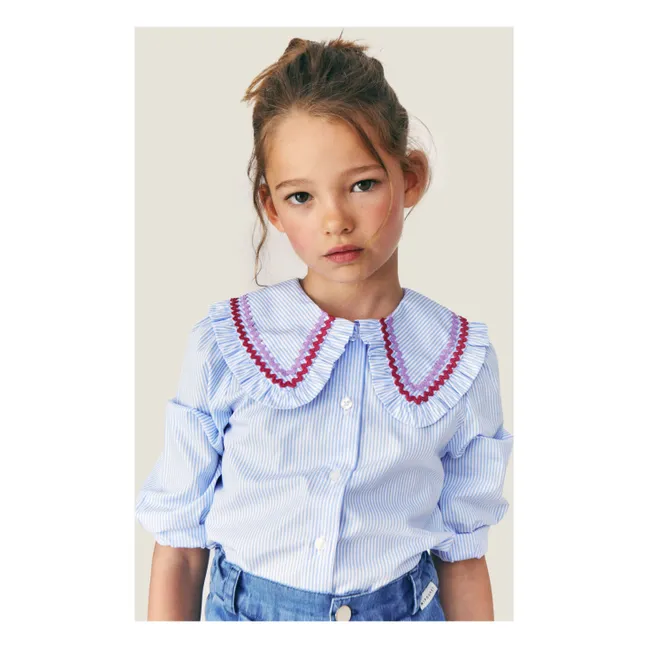 Blouse Col Claudine Nadine Rayée | Bleu Clair