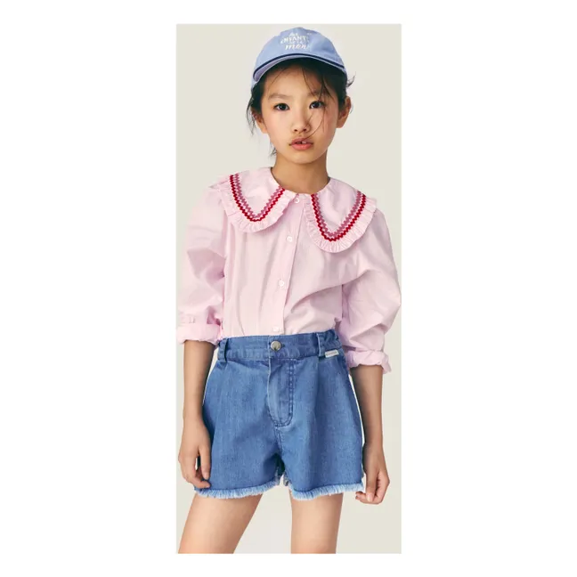 Nadine Striped blouse with Claudine collar | Pale Pink
