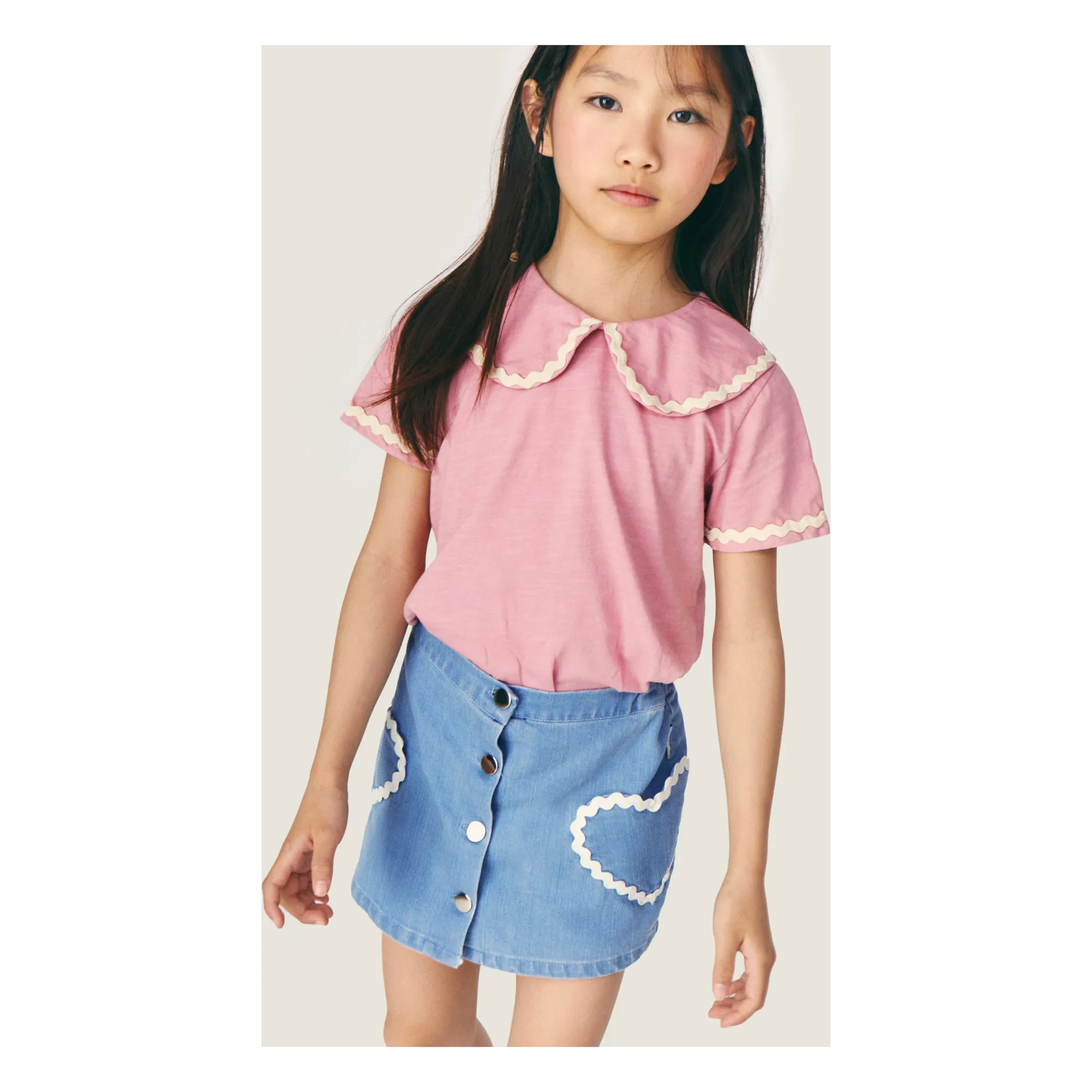 T-shirt Col Claudine Odetta Coton Bio | Rose- Image produit n°1