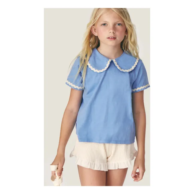 Camiseta con cuello Claudine Odetta Algodón orgánico | Azul