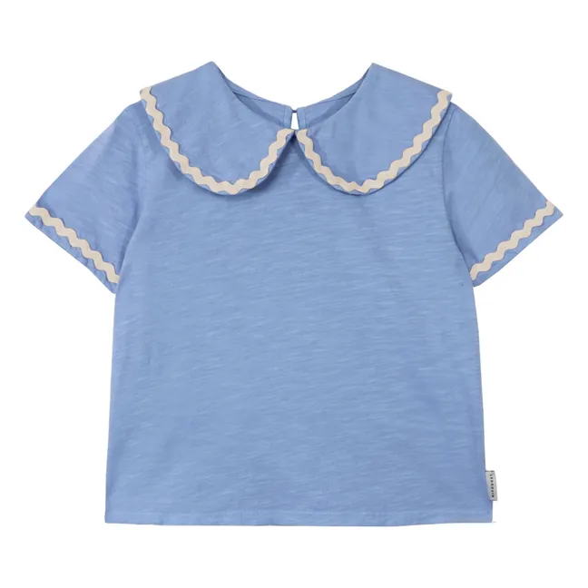 Camiseta con cuello Claudine Odetta Algodón orgánico | Azul