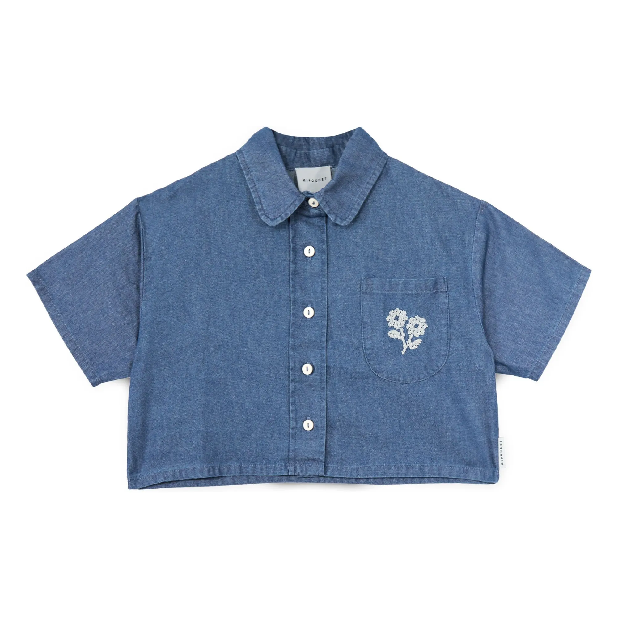 Chemise Denim Amélie Fleurs Coton BCI | Bleu- Image produit n°0
