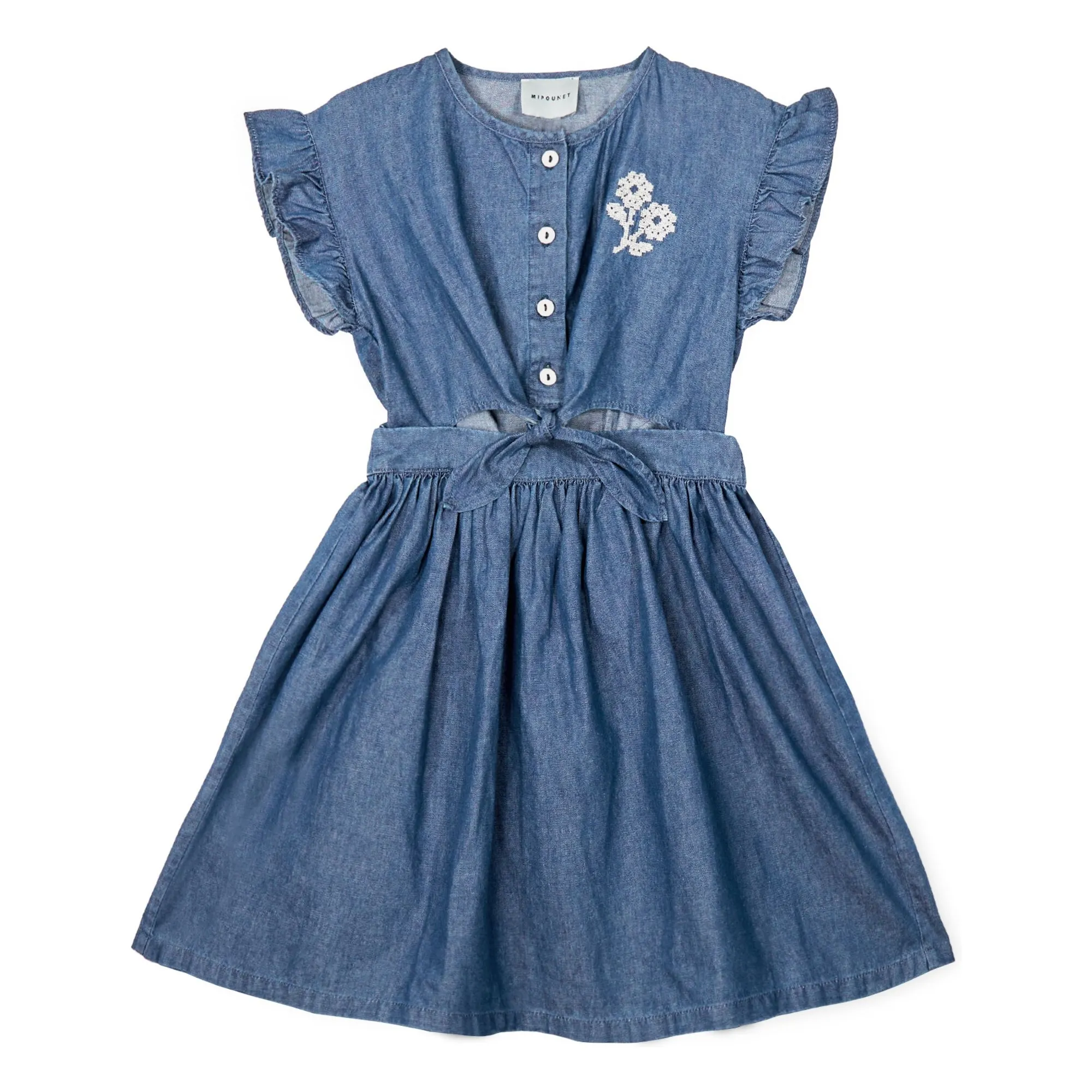 Mipounet Blue Amélie Knotted Cotton Denim Dress Bci