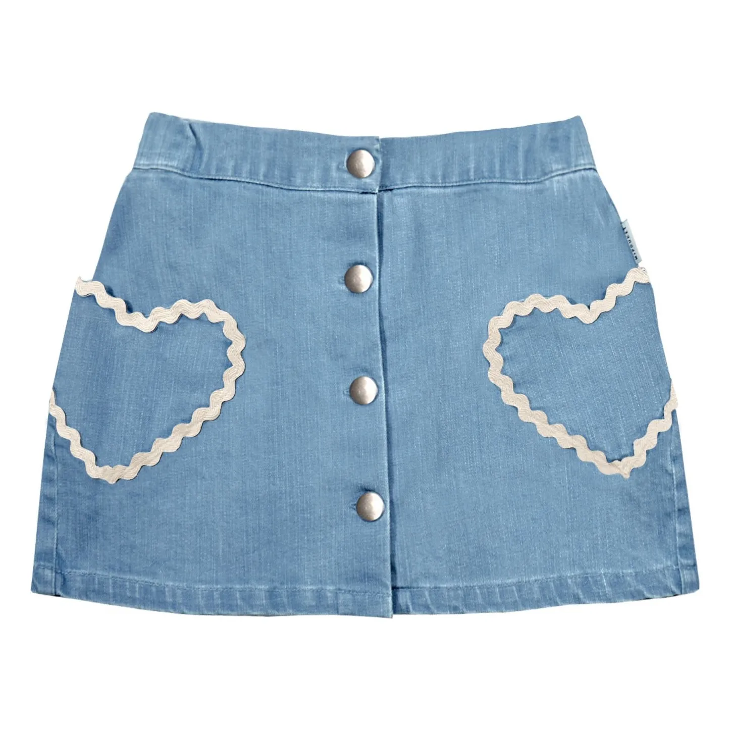 Mipounet Light Blue Louise Denim Skirt Pockets Hearts