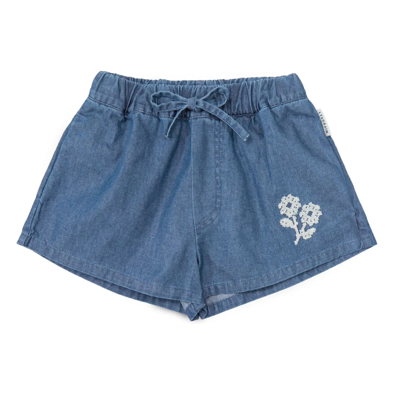 Mipounet Blue Short Denim Amélie Cotton Flowers Bci