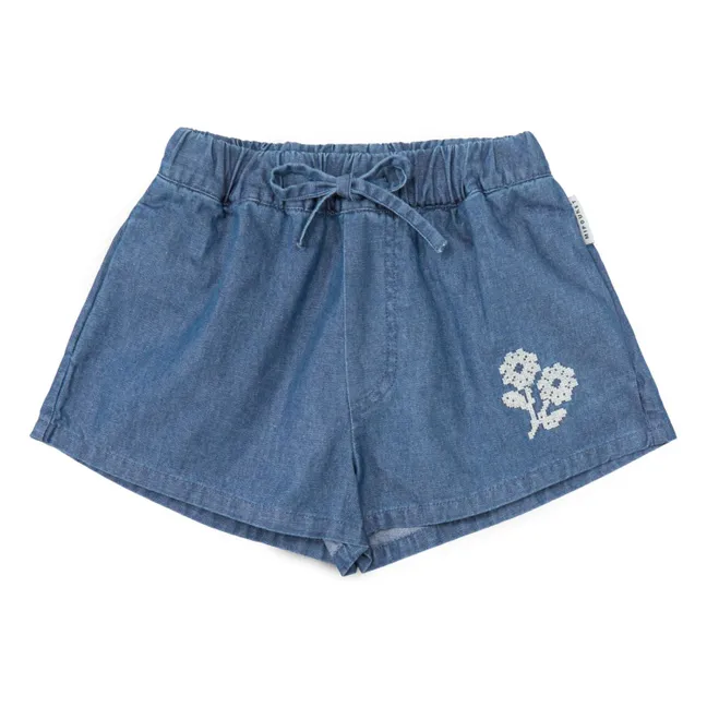 Short Denim Amélie Fleurs Coton BCI | Bleu