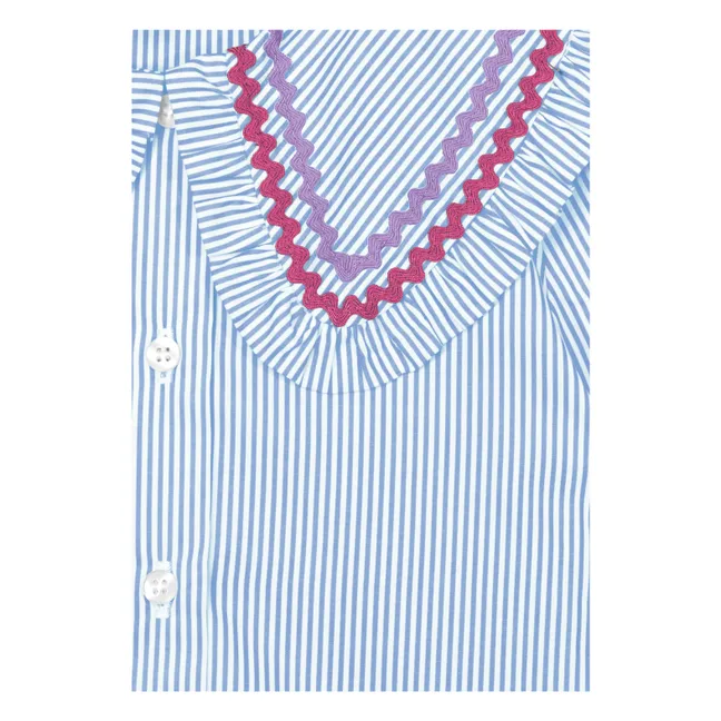 Blouse Col Claudine Nadine Rayée | Bleu Clair
