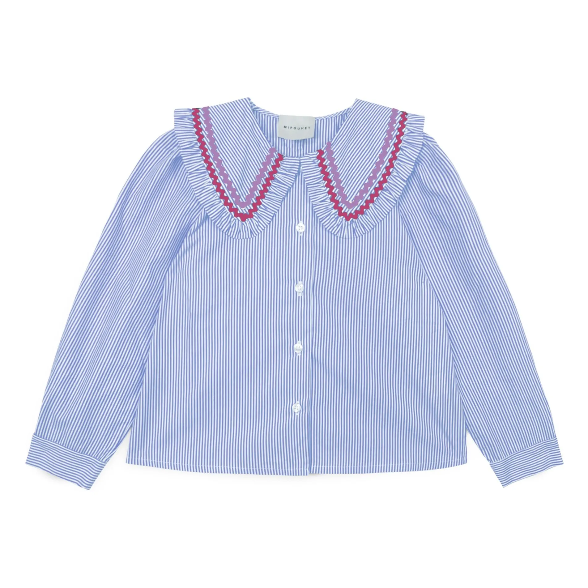 Mipounet Light Blue Nadine Striped Blouse With Claudine Collar