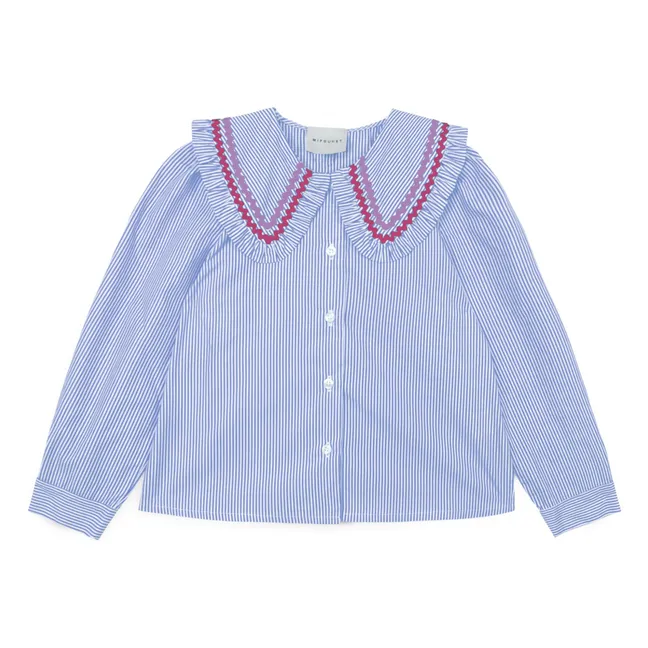 Blouse Col Claudine Nadine Rayée | Bleu Clair