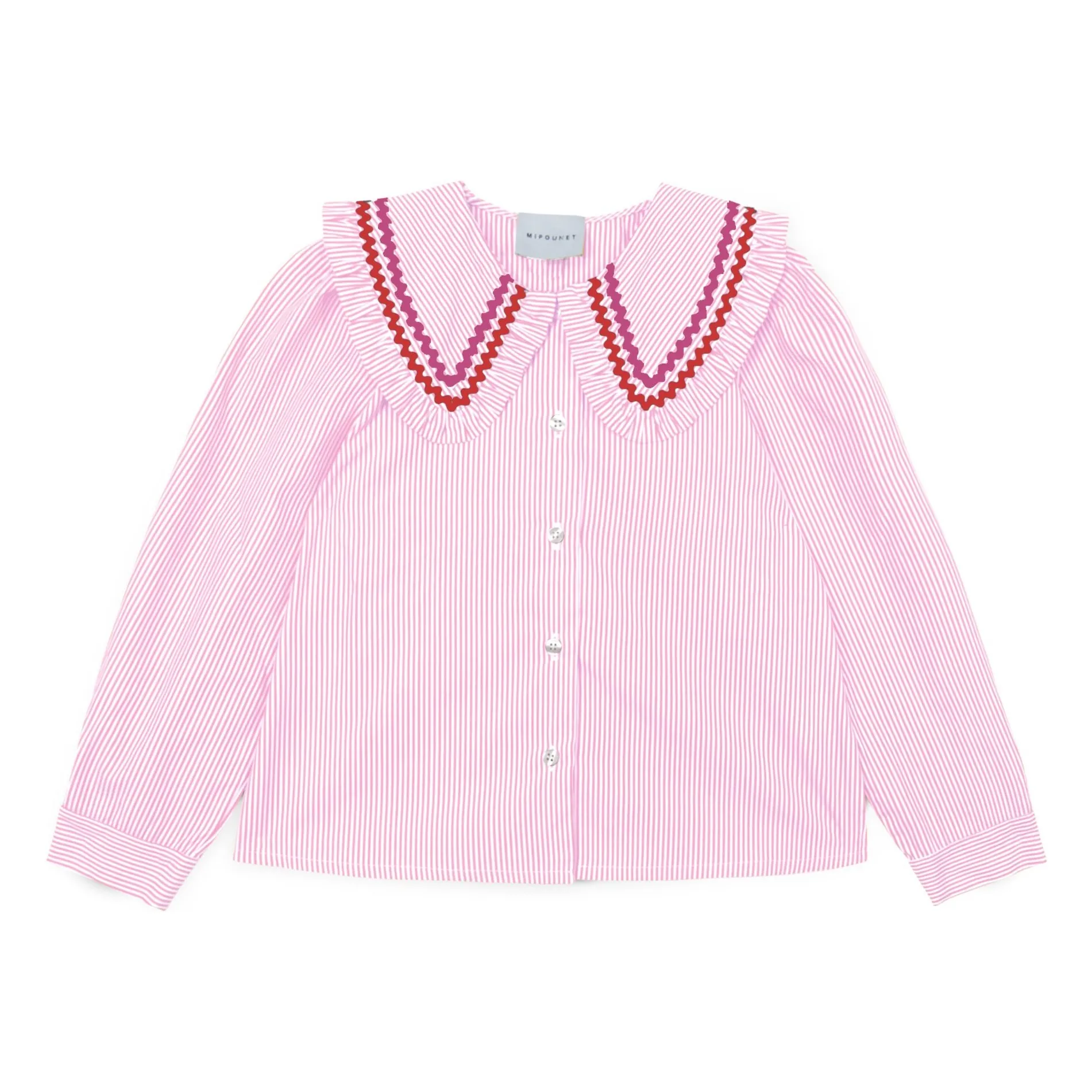 Mipounet Pale Pink Nadine Striped Blouse With Claudine Collar