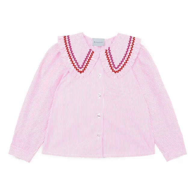 Blusa de rayas Nadine con cuello Claudine | Rosa Pálido