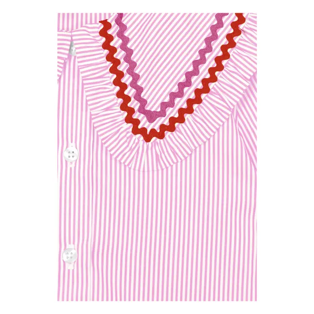 Blusa de rayas Nadine con cuello Claudine | Rosa Pálido