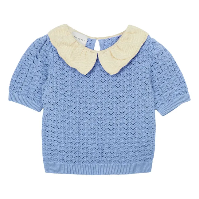 Cherry Crochet Short Sleeve Sweater | Blue