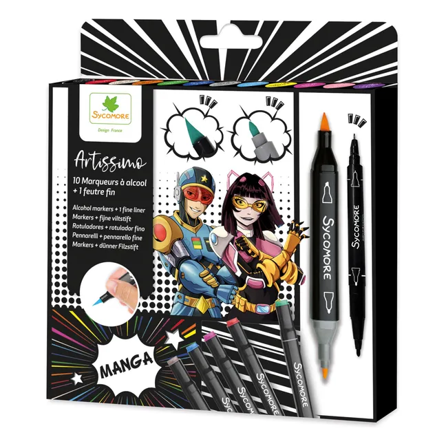 Manga - 10 alcohol markers + 1 fine felt-tip pen