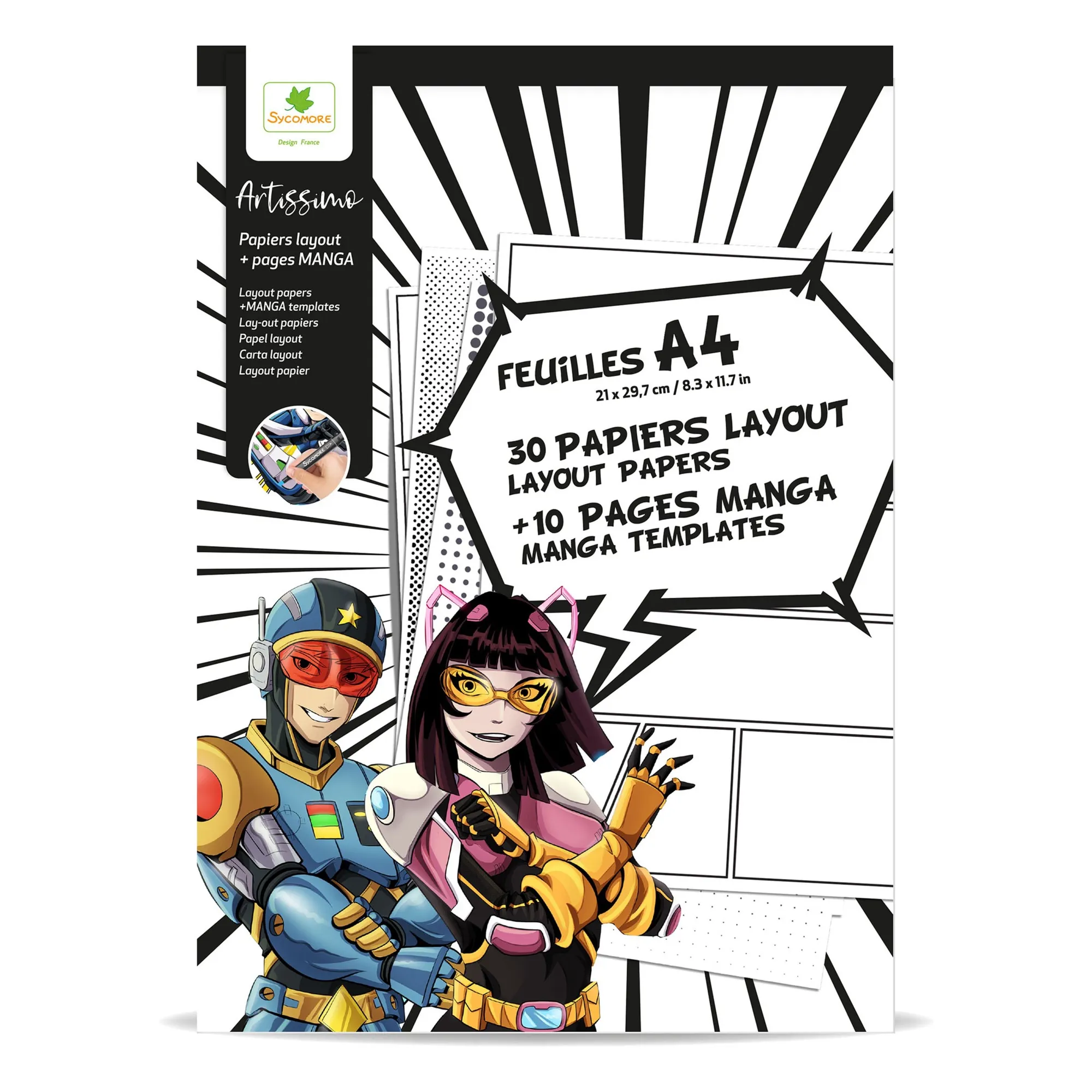 Manga - Bloc de feuilles layout A4 + textures- Image produit n°0