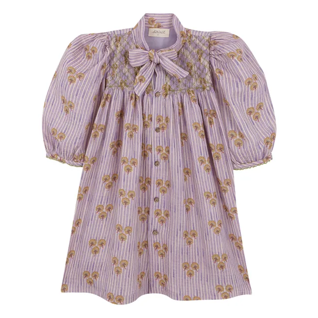 Striped Organic Cotton Cinca Smocked Dress | Mauve
