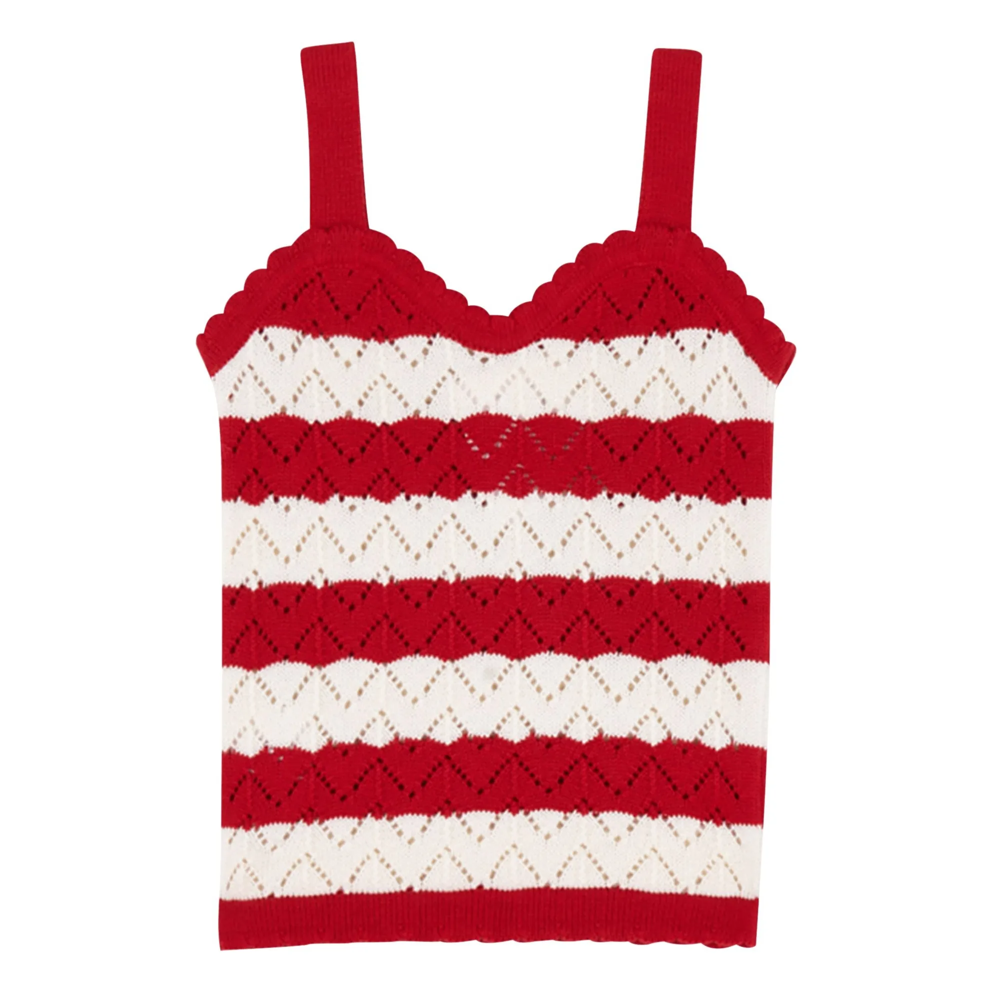 Birinit Red Top Pointelle Chili Striped