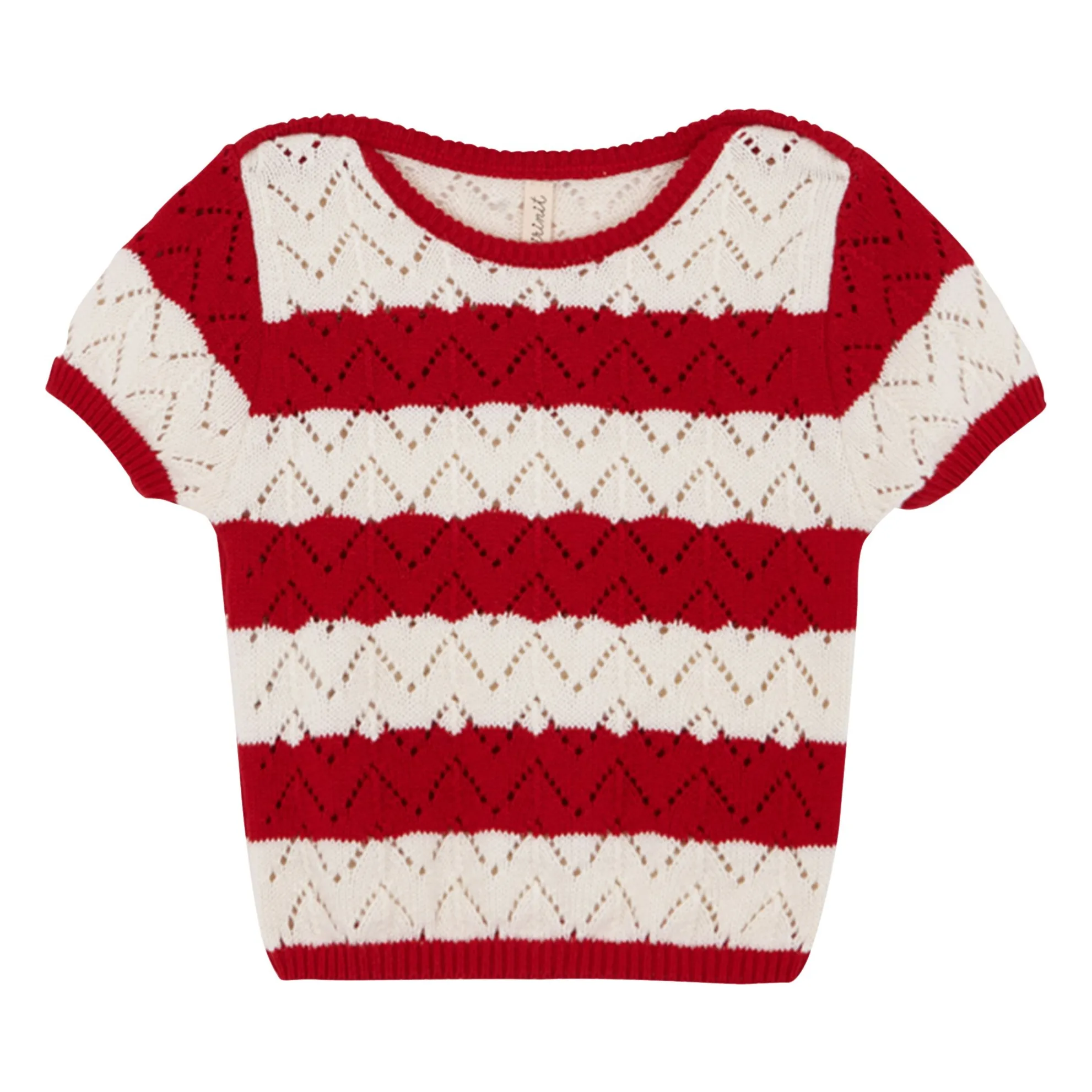 Birinit Red Pointelle Chili Striped T-Shirt