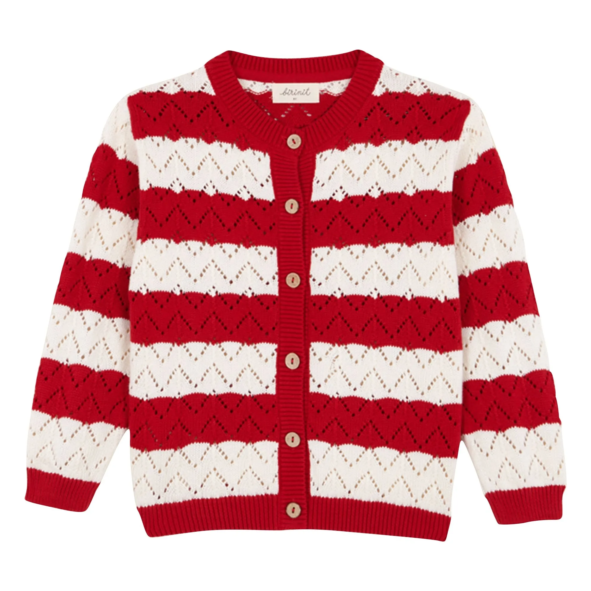 Birinit Red Pointelle Chili Striped Cardigan