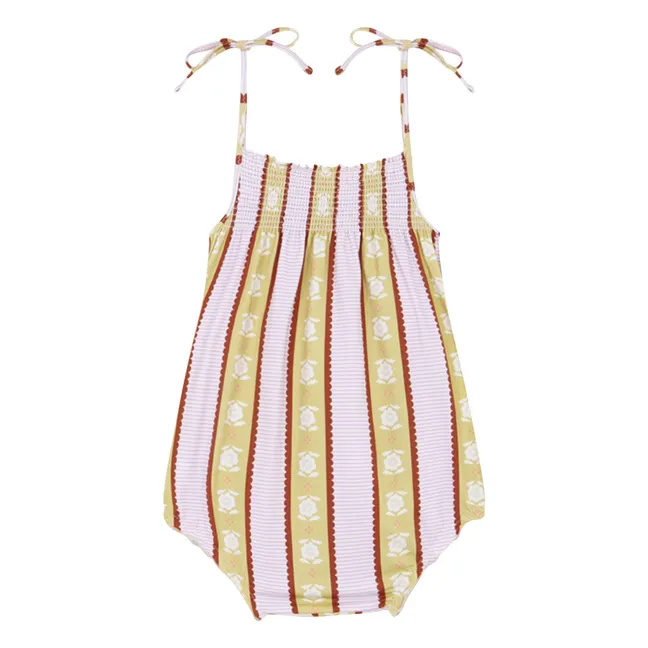 Caspe Baby Swimsuit with Flower Stripes | Pale Pink