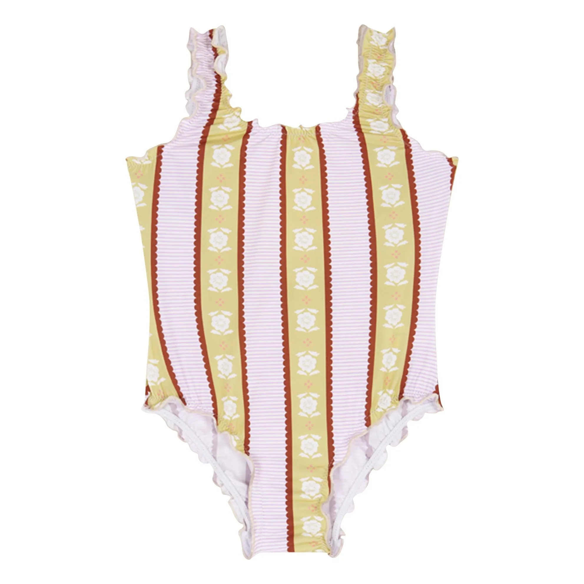Birinit Pale Pink Caspe Striped Swimsuit Flowers
