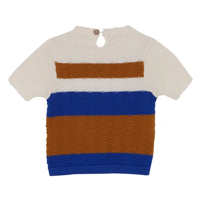 Color Block Fine Mesh T-shirt | Caramel