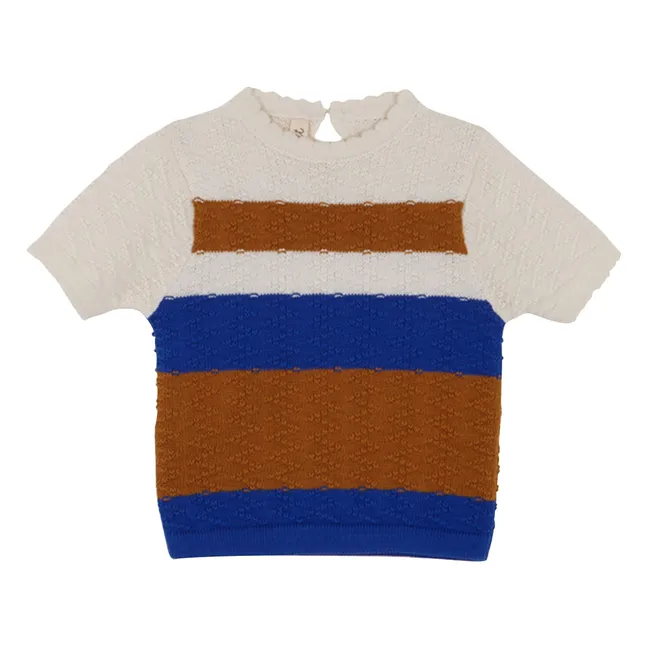 Color Block Fine Mesh T-shirt | Caramel